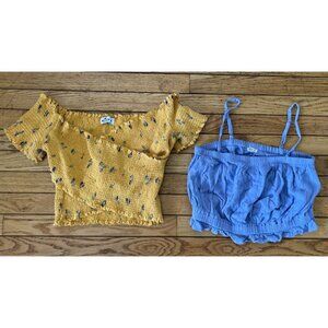 2 HOLLISTER Yellow & Blue Woman Crop Top Size Medium Summer Flirty